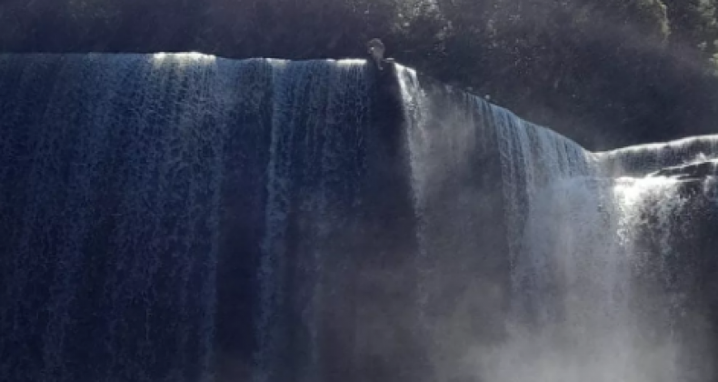 Foto mostra homem se arriscando em cachoeira para tirar selfie