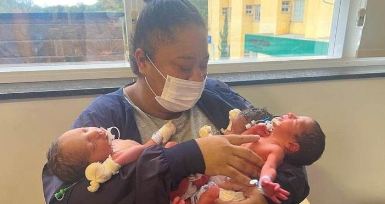 MORADORA DÁ À LUZ TRIGÊMEOS, 10 MESES DEPOIS DE TER GÊMEOS