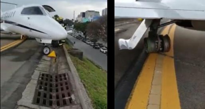 SUSTO: Pneu estoura e avião quase cai em barranco em aeroporto